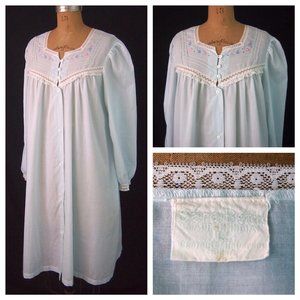 vtg SARA BETH Embroidery Romantic Lace Sheer Cotton Robe L Cottagecore, EUC